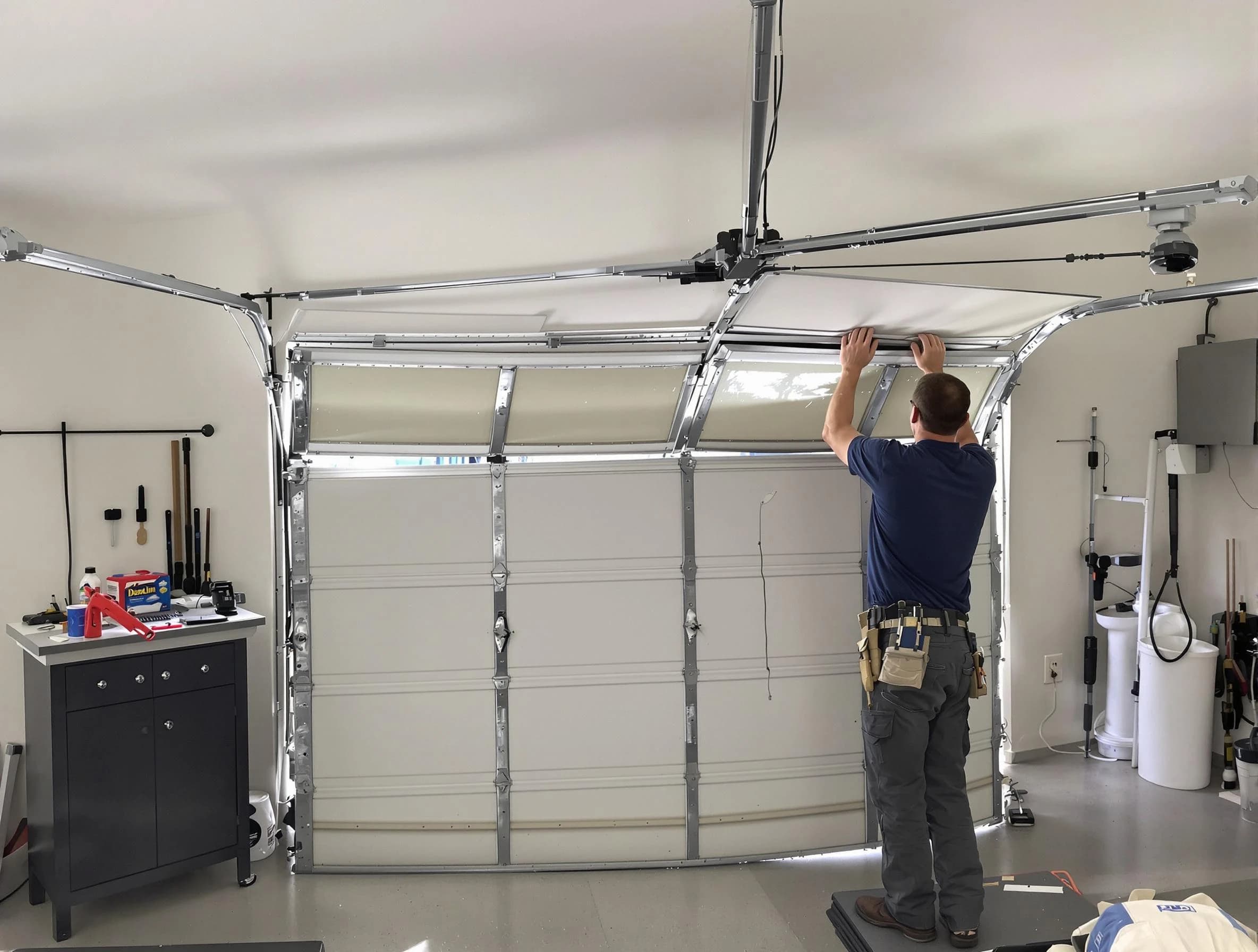 Columbine Garage Door Repair specialist performing precise section replacement on Columbine garage door