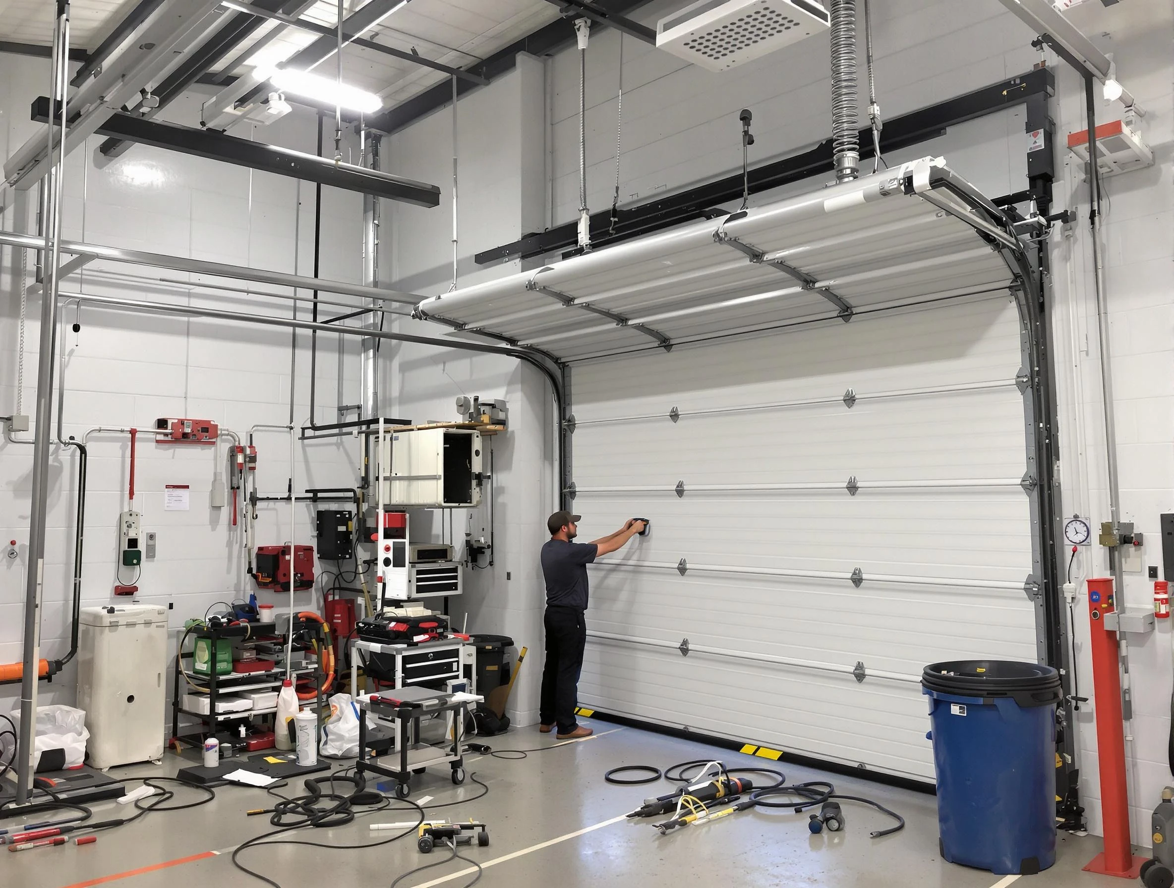 Columbine Garage Door Repair certified technician performing commercial door repair at a Columbine business facility