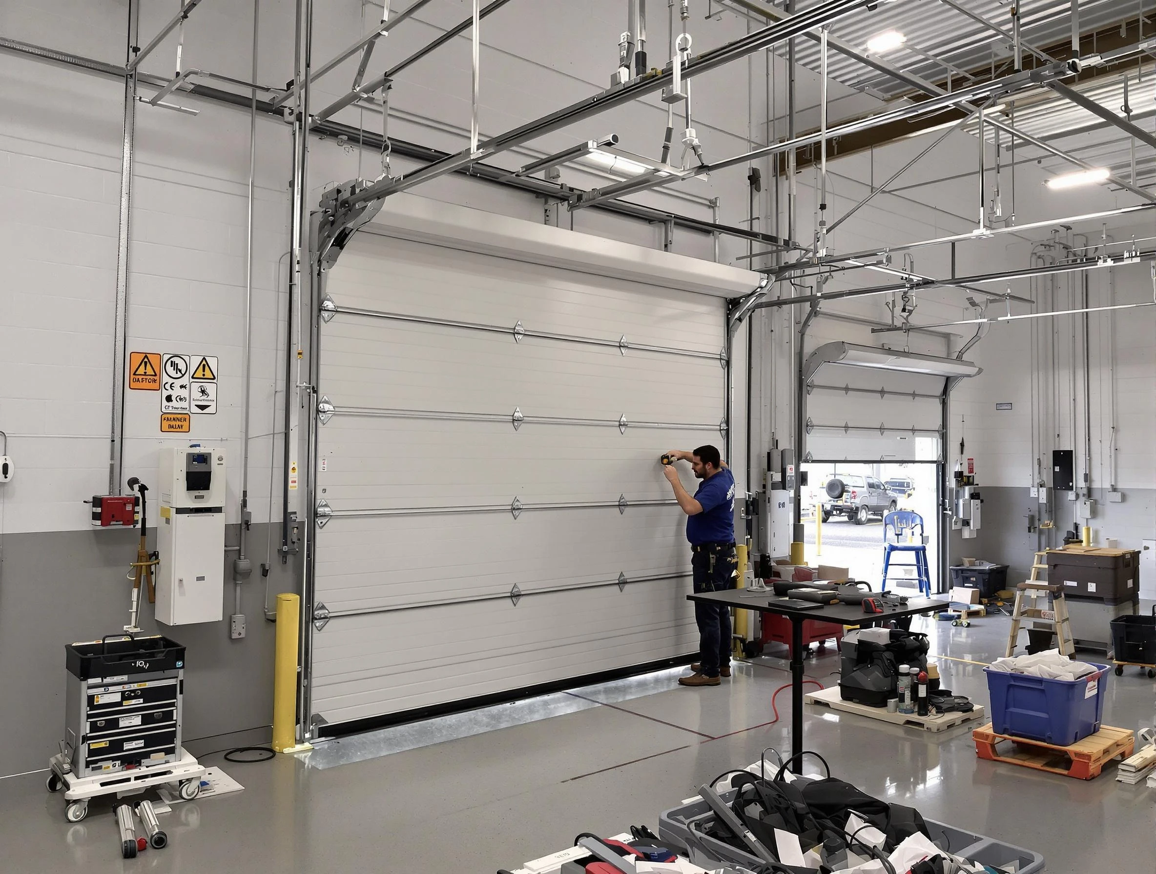 Commercial garage door repair being performed by Columbine Garage Door Repair expert in Columbine