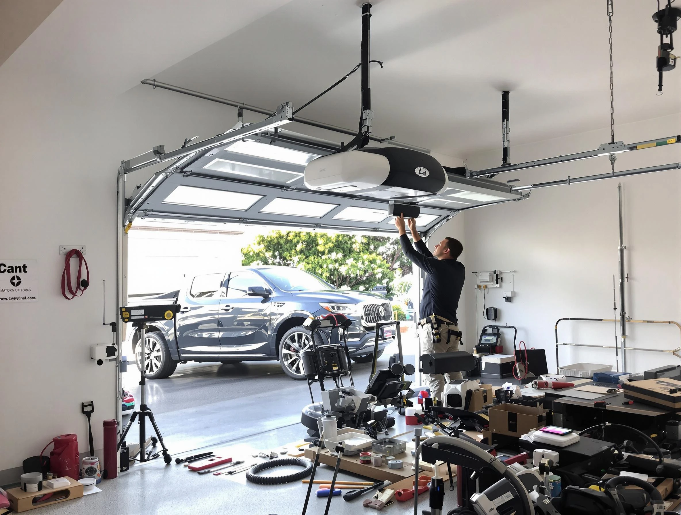 Columbine Garage Door Repair specialist installing smart garage door opener system in Columbine home