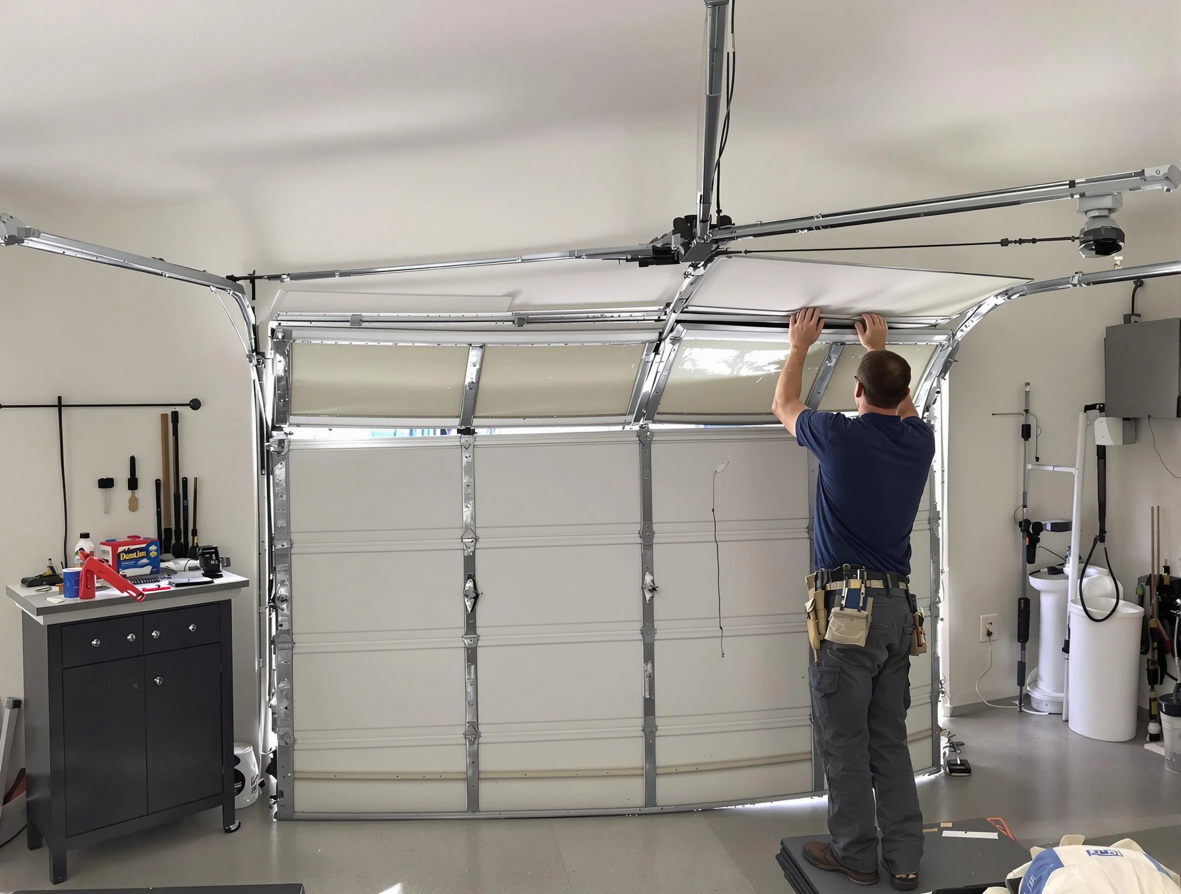 Columbine Garage Door Repair specialist performing precise section replacement on Columbine garage door