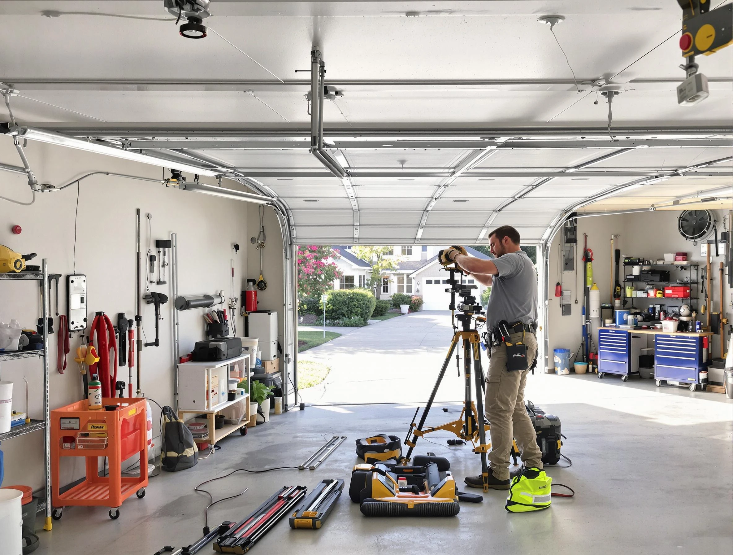 Columbine Garage Door Repair specialist performing laser-guided track alignment in Columbine